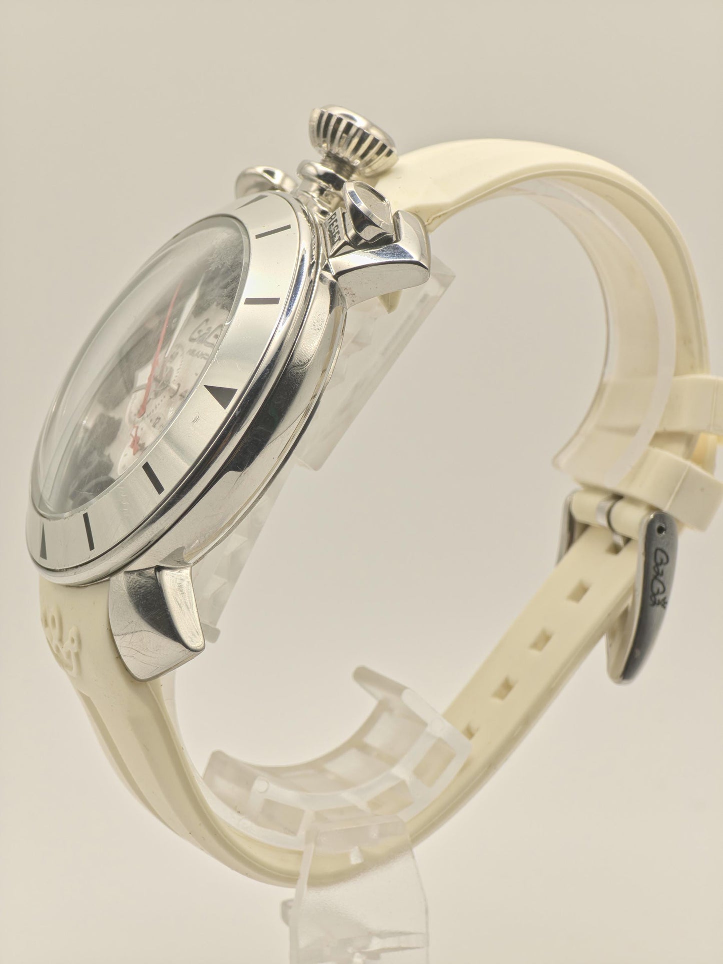 GaGa Milano MM48 Chronograph Men's Watch White Dial 48mm Oversized Case Quartz Date Display - 350