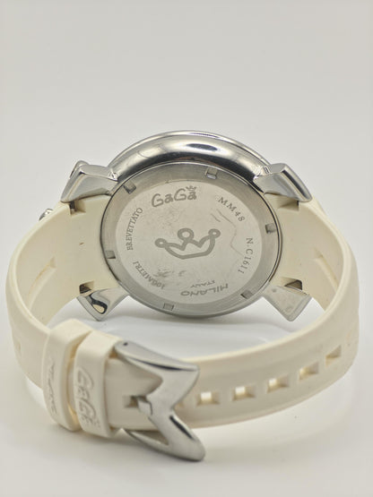GaGa Milano MM48 Chronograph Men's Watch White Dial 48mm Oversized Case Quartz Date Display - 350