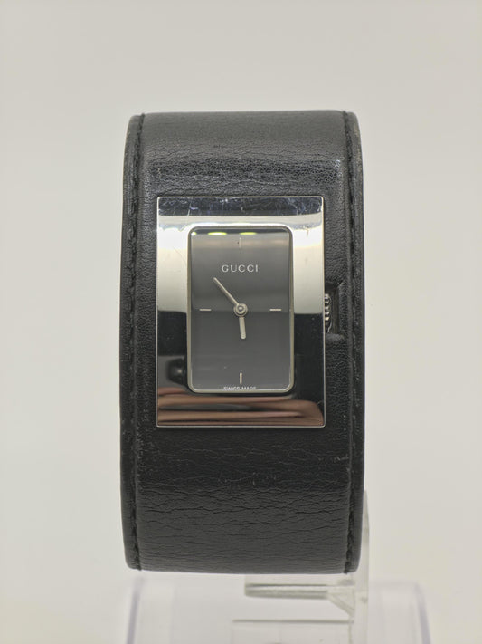Vintage Gucci 7800L Women's Black Dial Bangle Watch Swiss Quartz Designer Timepiece - 346