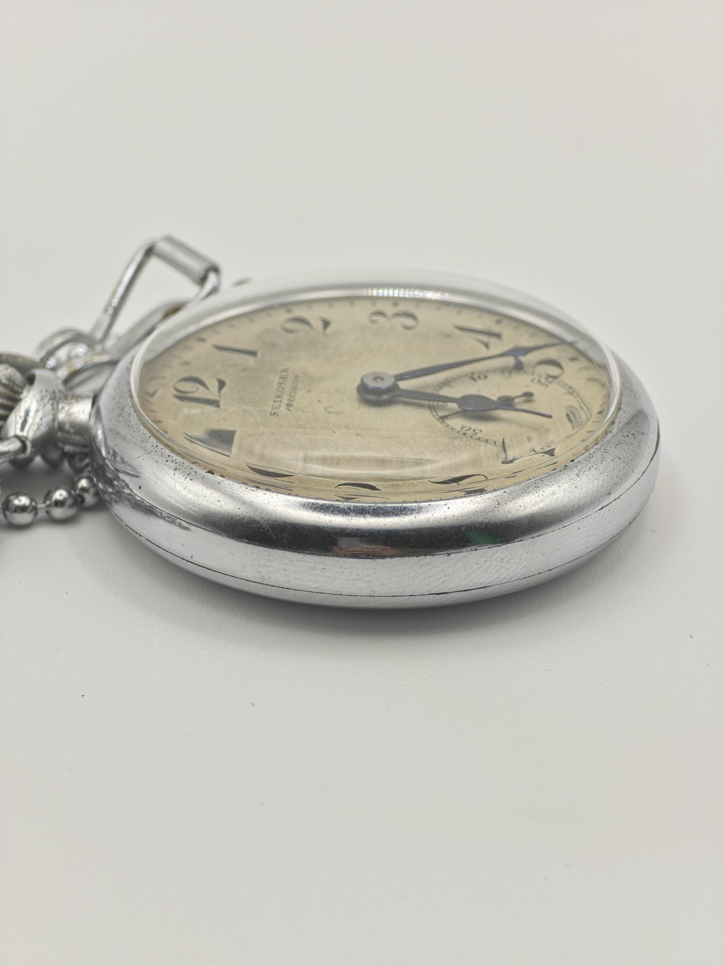 Vintage Seikosha Precision Pocket Watch Mechanical Open Face Japan Antique Timepiece Chain Included - 347