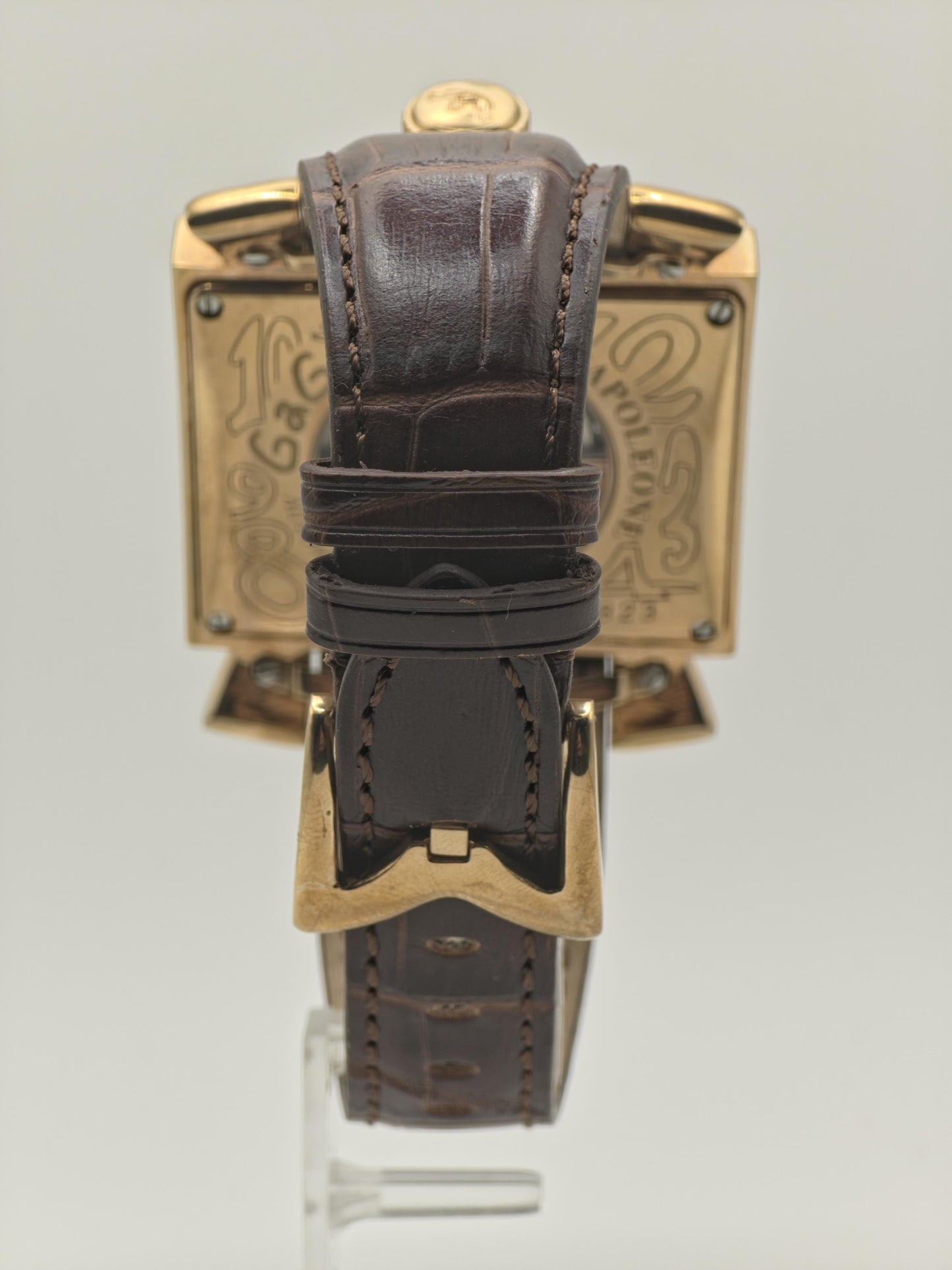 Vintage GaGa Milano Manuale Men's Watch Brown Dial Gold Tone Case Leather Strap Italy - 349