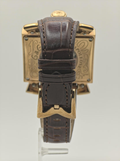 Vintage GaGa Milano Manuale Men's Watch Brown Dial Gold Tone Case Leather Strap Italy - 349
