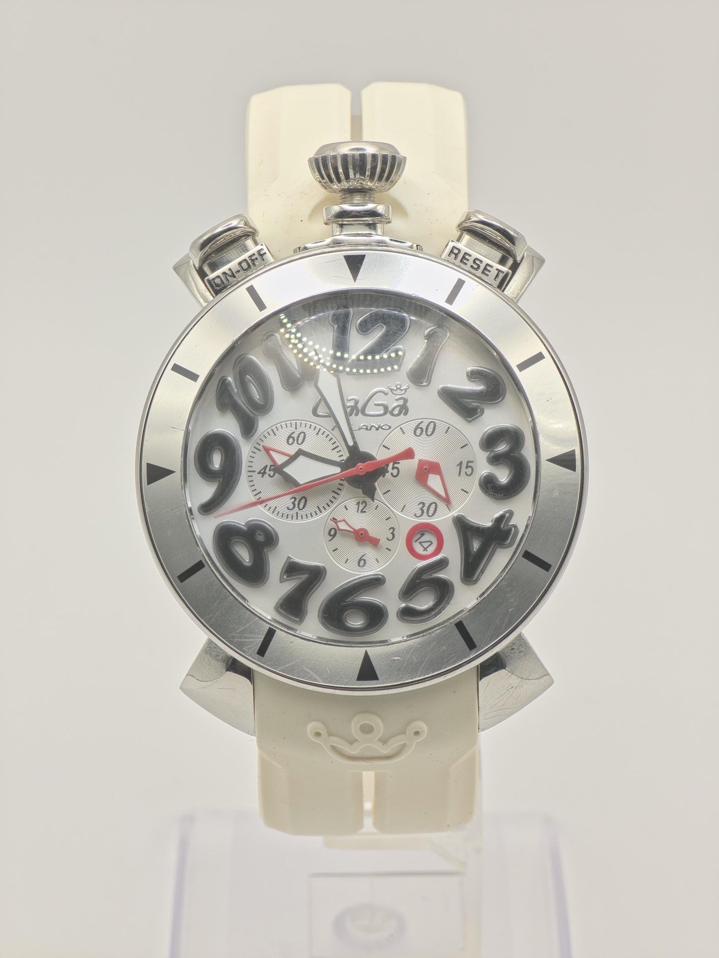 GaGa Milano MM48 Chronograph Men's Watch White Dial 48mm Oversized Case Quartz Date Display - 350