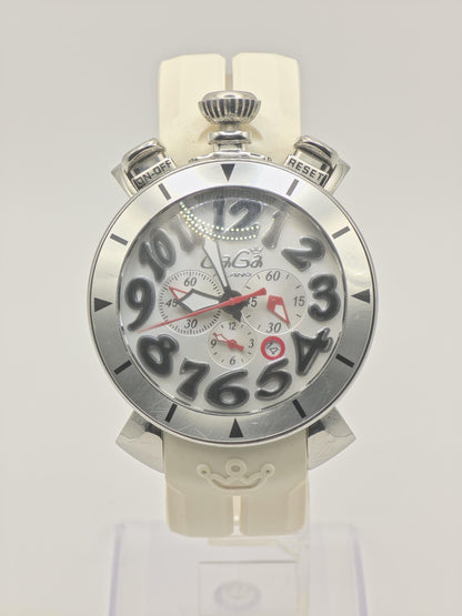 GaGa Milano MM48 Chronograph Men's Watch White Dial 48mm Oversized Case Quartz Date Display - 350