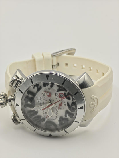 GaGa Milano MM48 Chronograph Men's Watch White Dial 48mm Oversized Case Quartz Date Display - 350