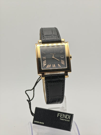 Vintage Fendi Orologi Unisex Quartz Watch Black Dial Gold Tone Case Date - 357