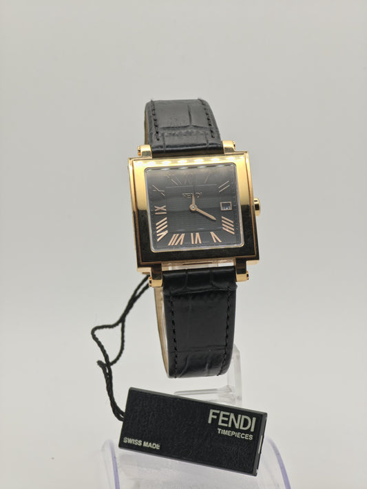 Vintage Fendi Orologi Unisex Quartz Watch Black Dial Gold Tone Case Date - 357