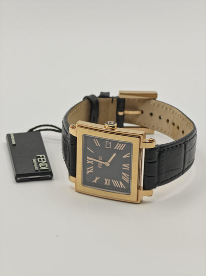 Vintage Fendi Orologi Unisex Quartz Watch Black Dial Gold Tone Case Date - 357
