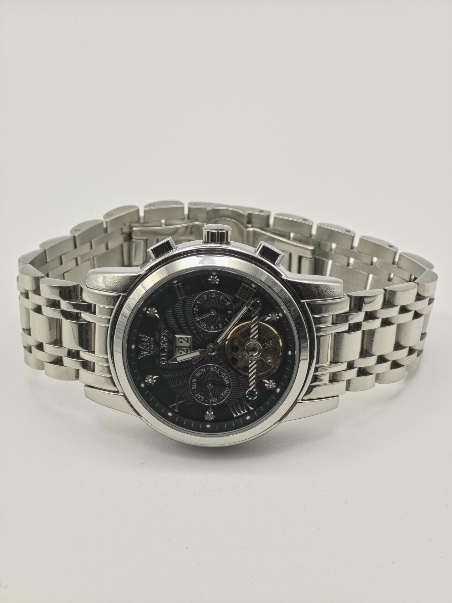 OLEVS Automatic Men's Watch Open Heart Day Date Stainless Steel - 358