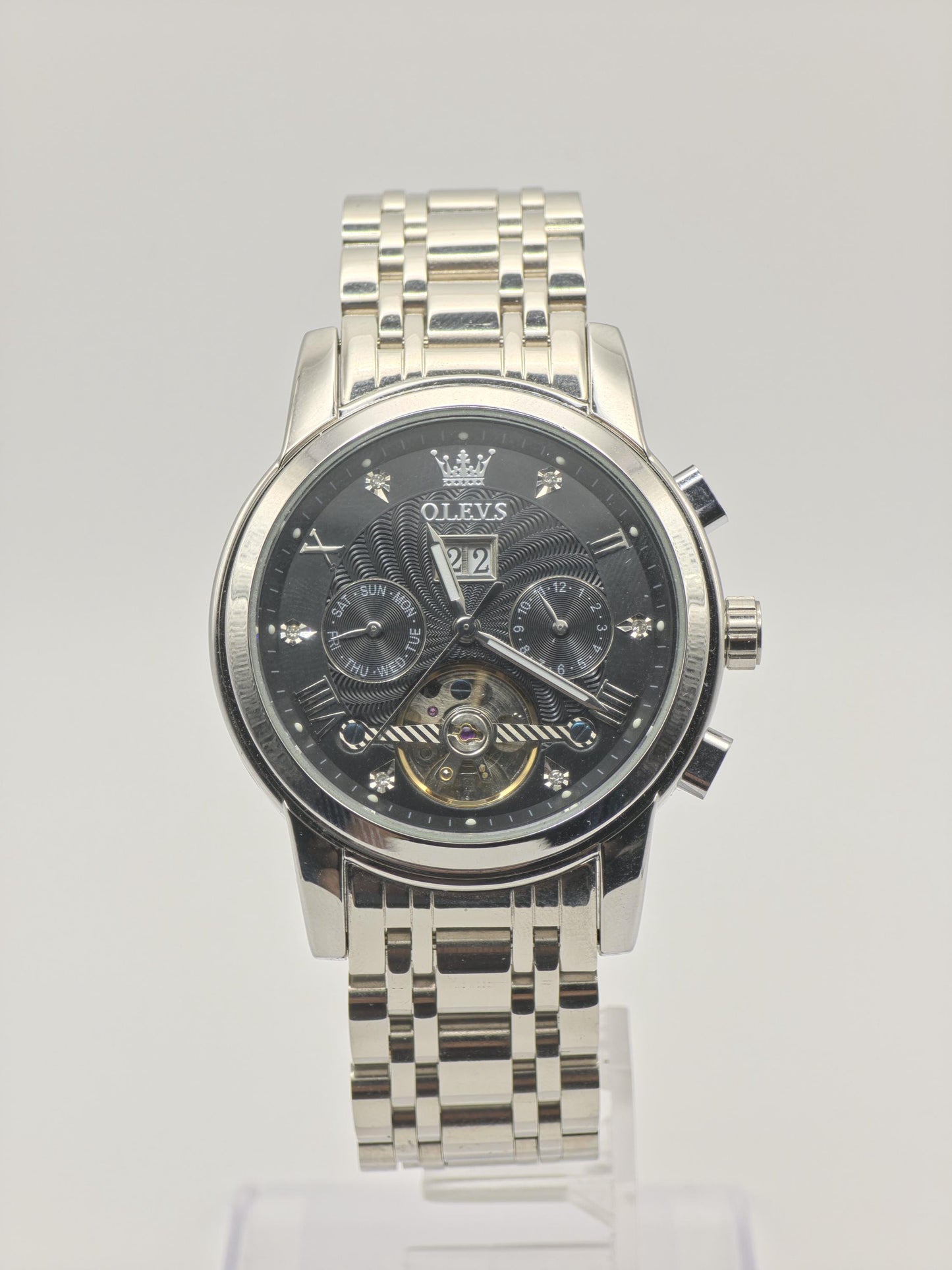 OLEVS Automatic Men's Watch Open Heart Day Date Stainless Steel - 358