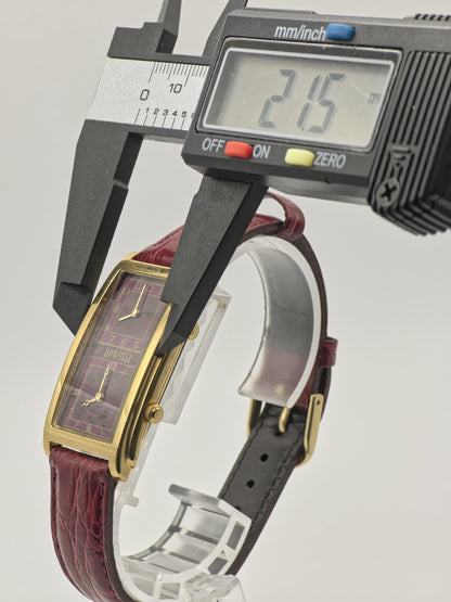 Vintage Dorville Dual Time Women's Unisex Watch Burgundy Dial Gold Tone Quartz Burgundy Strap - 364