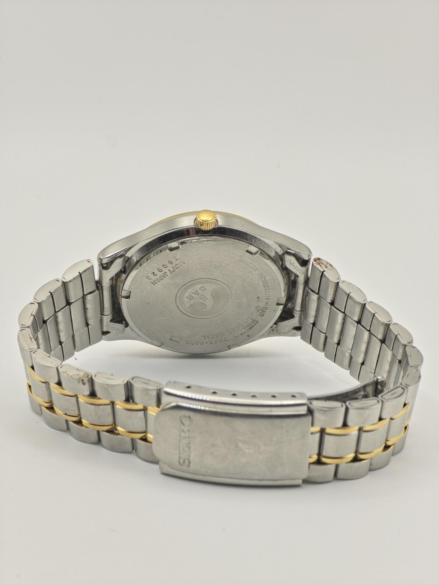 Vintage Seiko Sports 50 Day-Date Quartz Men's Watch Black Dial Two-Tone - 368