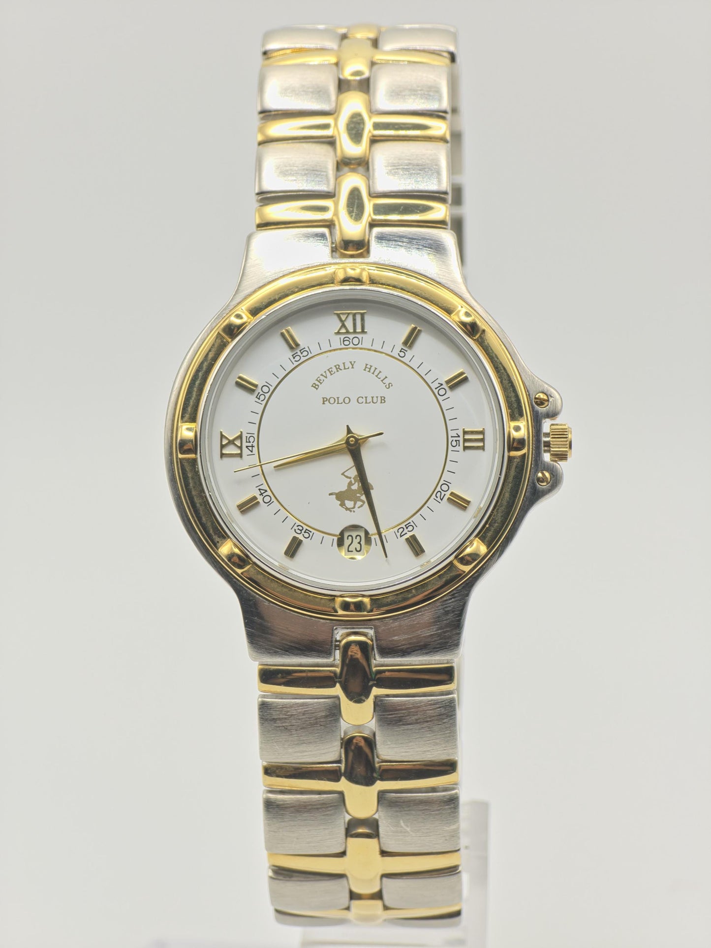 Vintage Beverly Hills Polo Club Quartz Men's Watch White Dial Two-Tone - 370