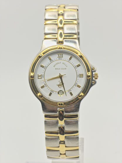 Vintage Beverly Hills Polo Club Quartz Men's Watch White Dial Two-Tone - 370