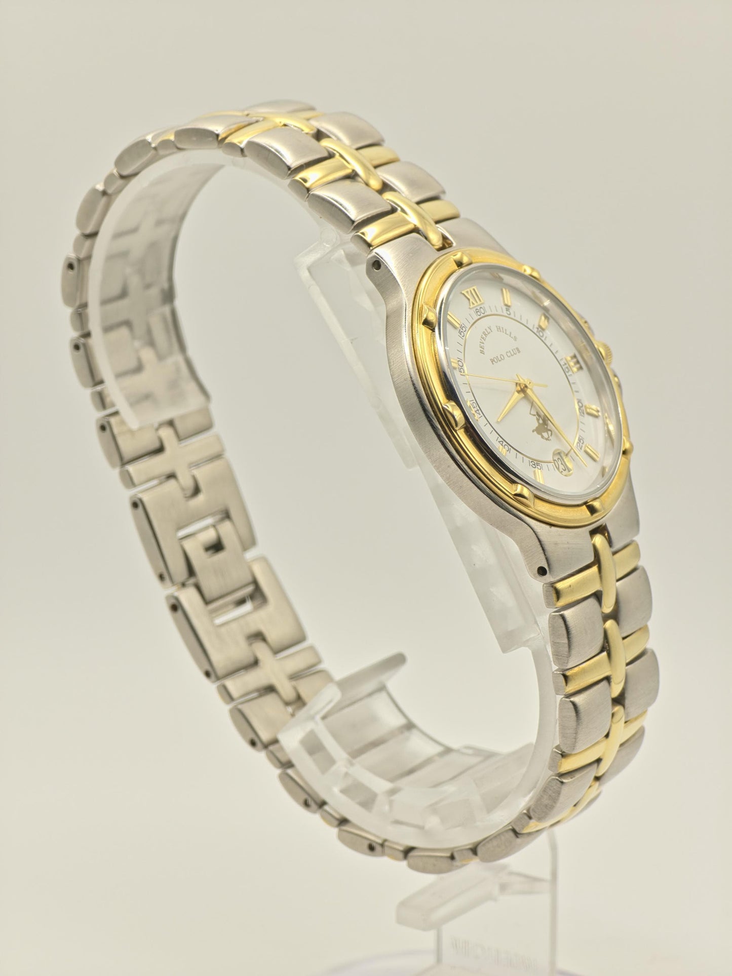 Vintage Beverly Hills Polo Club Quartz Men's Watch White Dial Two-Tone - 370