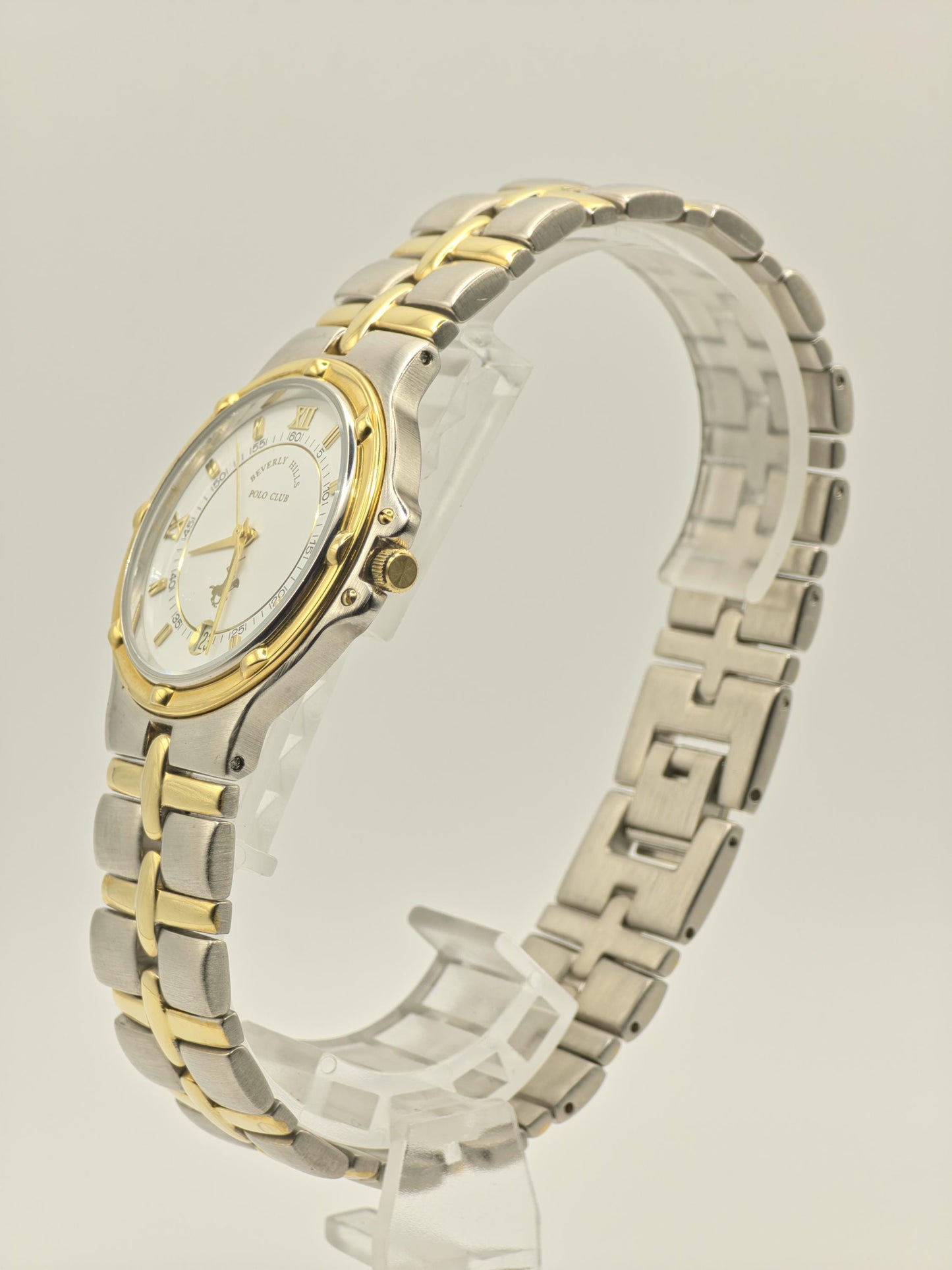 Vintage Beverly Hills Polo Club Quartz Men's Watch White Dial Two-Tone - 370