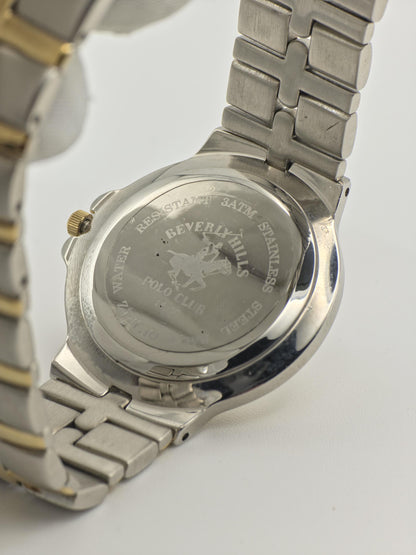 Vintage Beverly Hills Polo Club Quartz Men's Watch White Dial Two-Tone - 370