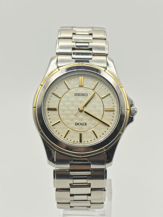 Vintage Seiko Dolce Quartz Men's Watch Silver Dial Stainless Steel Bracelet -373