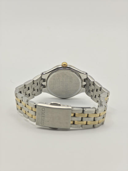 Vintage Seiko Solar Women's Two Tone Quartz Watch Mother of Pearl Dial Japan - 376