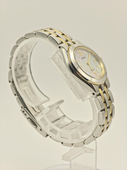 Vintage Seiko Solar Women's Two Tone Quartz Watch Mother of Pearl Dial Japan - 376