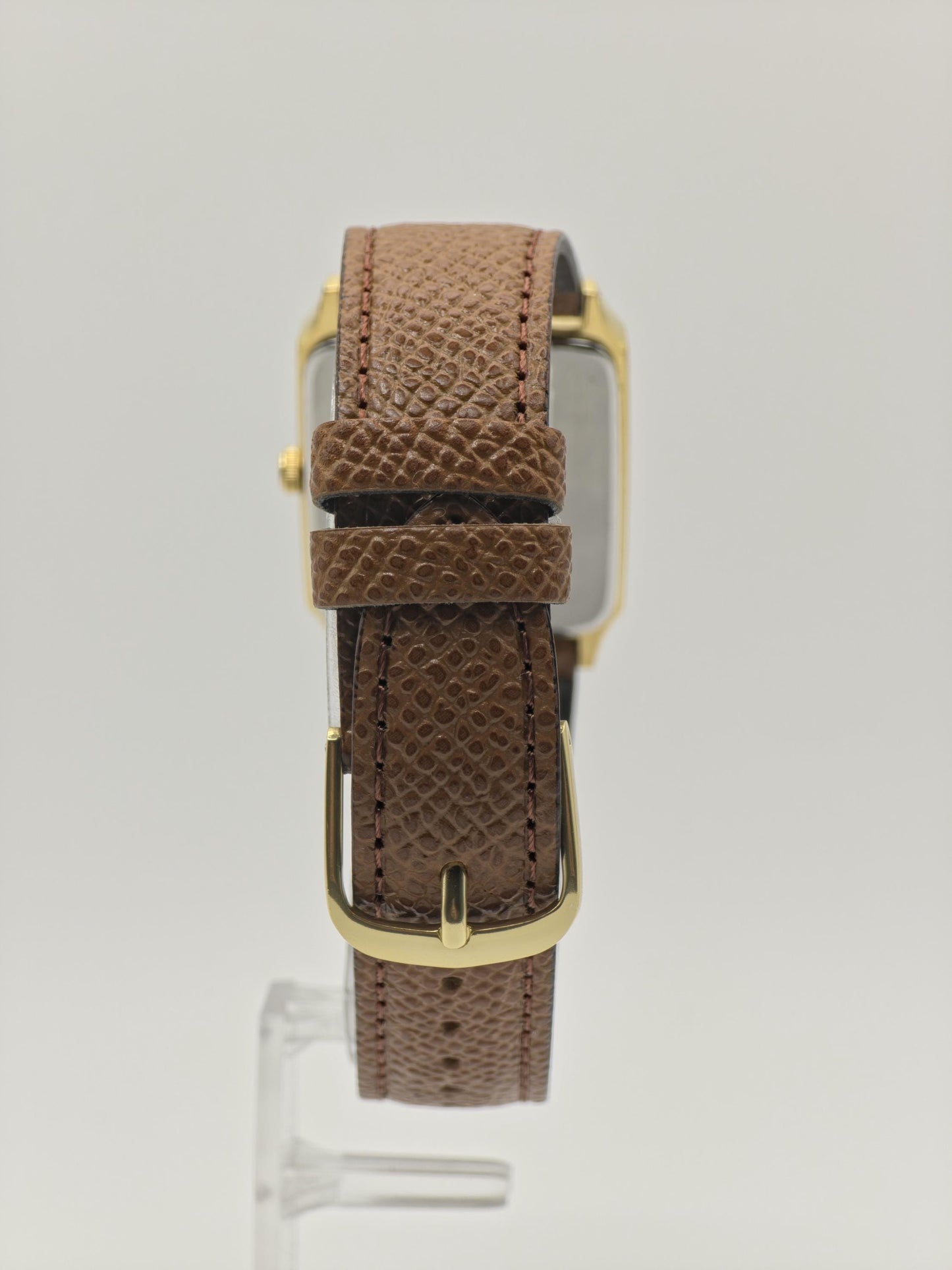 Vintage Seiko Square Dress Men's Quartz Watch Gold Tone Dial Leather Strap - 377