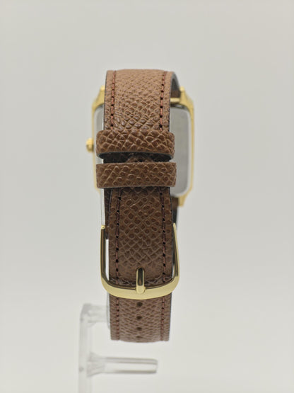 Vintage Seiko Square Dress Men's Quartz Watch Gold Tone Dial Leather Strap - 377