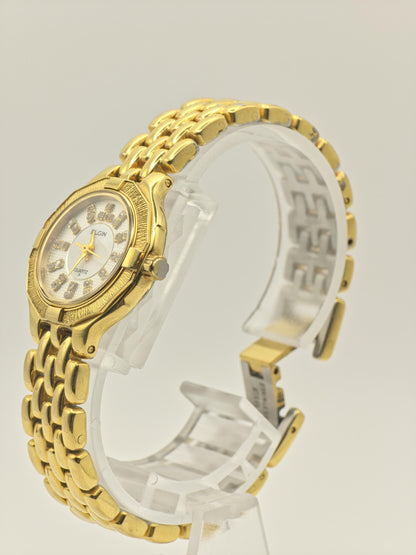 Vintage Elgin Quartz Women's Gold Tone Bracelet Watch Crystal Hour Markers- 378