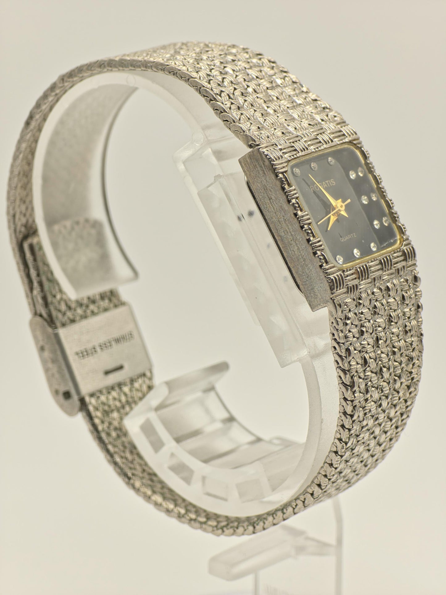 Vintage Rogatis Quartz Women's Bracelet Watch Black Dial Crystal Couple Set -381
