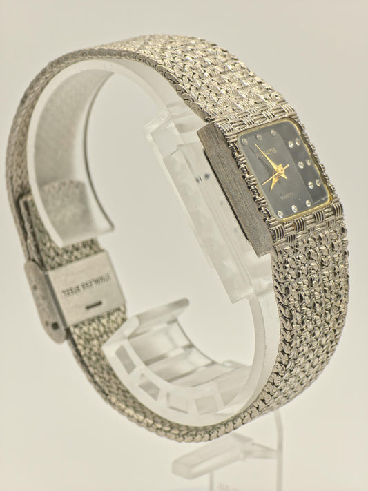 Vintage Rogatis Quartz Women's Bracelet Watch Black Dial Crystal Couple Set -381
