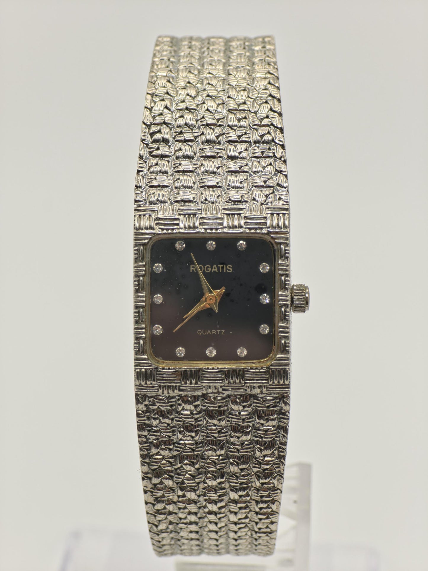 Vintage Rogatis Quartz Women's Bracelet Watch Black Dial Crystal Couple Set -381