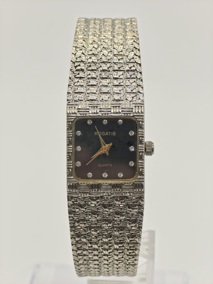 Vintage Rogatis Quartz Women's Bracelet Watch Black Dial Crystal Couple Set -381