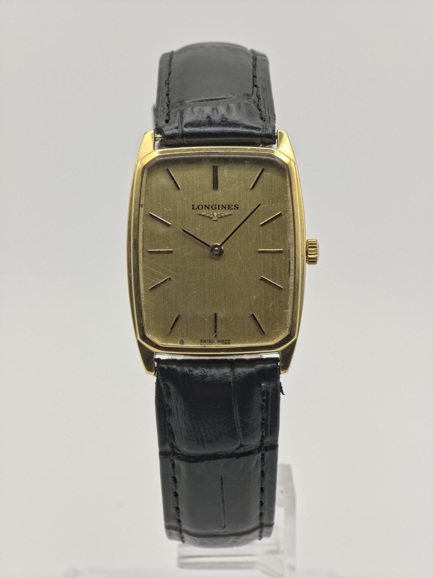 Vintage Longines Men's Gold Dial Rectangular Dress Watch Swiss Made Manual Wind - 385