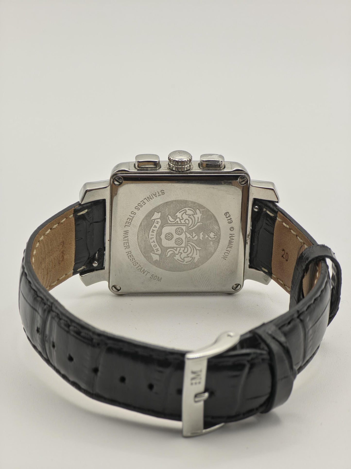 Vintage Hamilton Men's Chronograph Quartz Silver Dial Rectangular Swiss - 386
