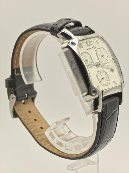 Vintage Hamilton Men's Chronograph Quartz Silver Dial Rectangular Swiss - 386