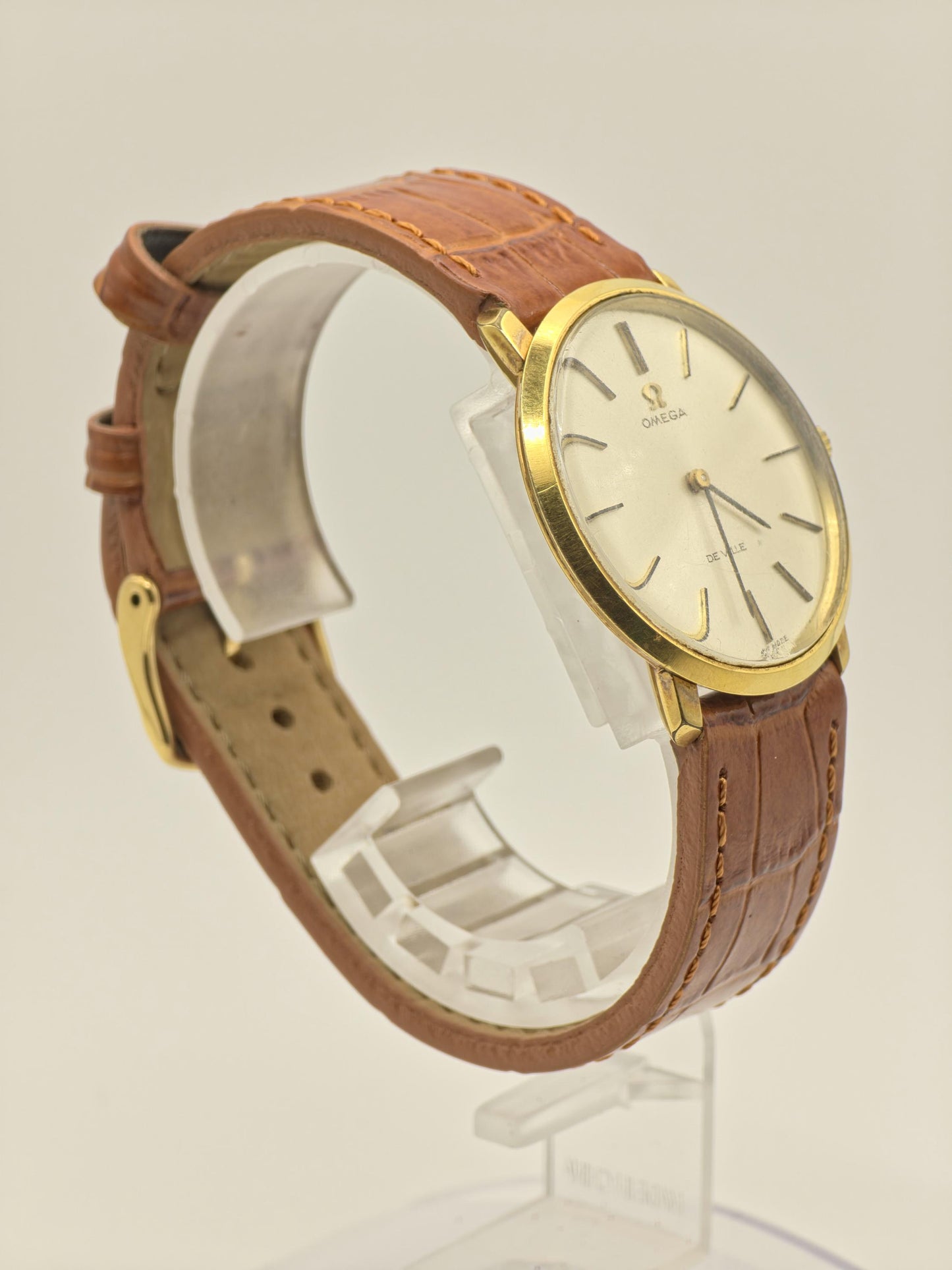 Vintage Omega De Ville Men's Manual Wind Dress Watch Gold Tone Silver Dial Swiss Made - 388