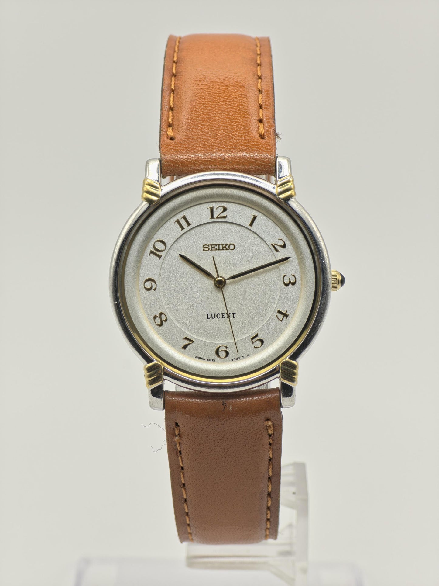 Vintage Seiko Lucent Quartz Two-Tone Brown Leather Men's Watch 1995 Award - 396