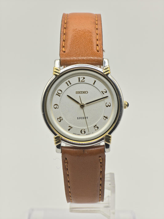 Vintage Seiko Lucent Quartz Two-Tone Brown Leather Men's Watch 1995 Award - 396