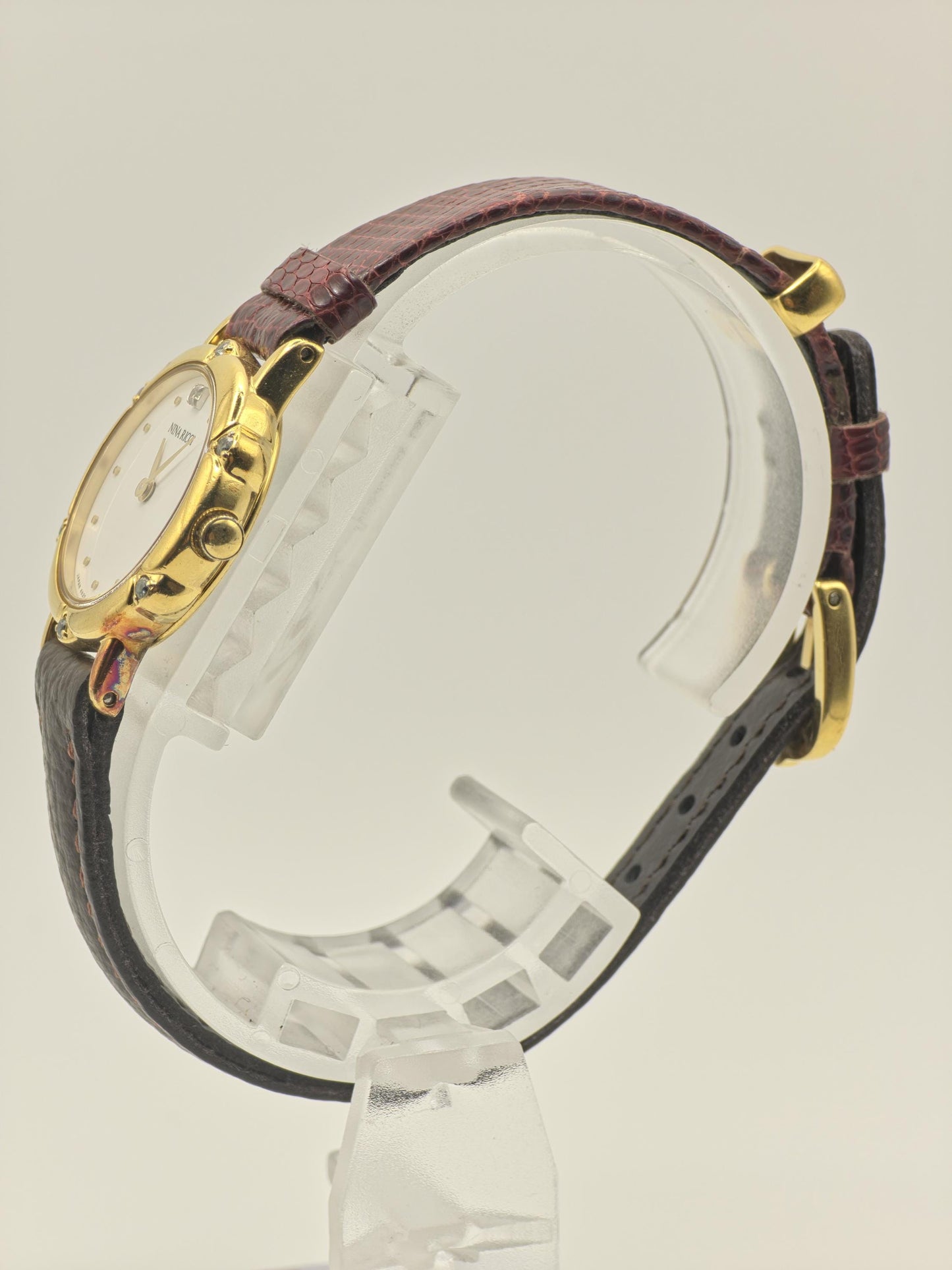 Vintage Nina Ricci Women's Quartz Gold Tone White Dial Crystal Dress Watch - 401