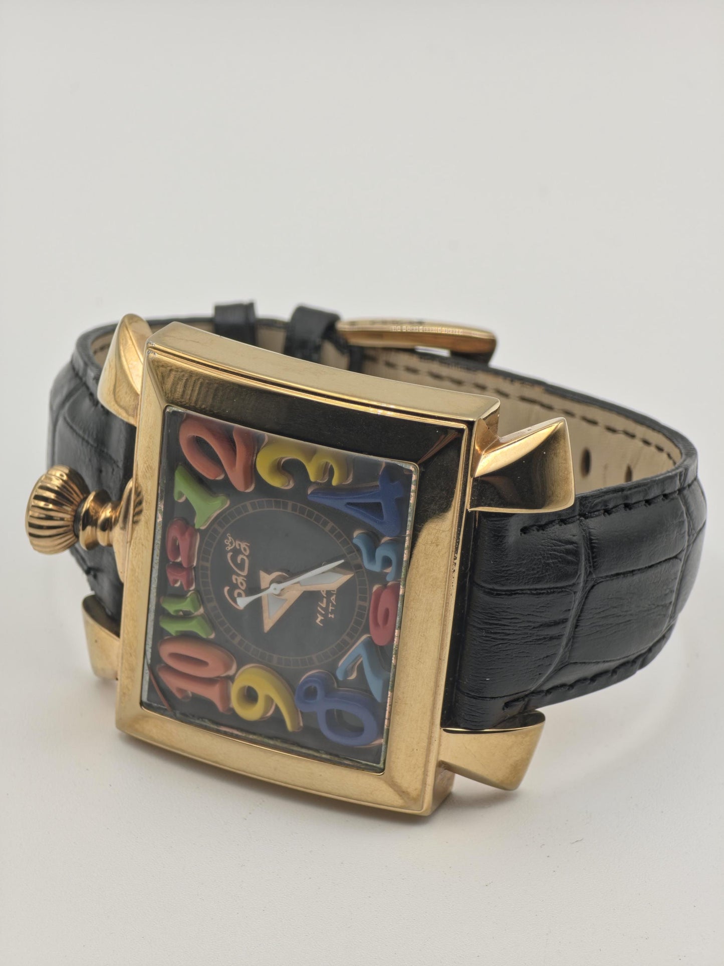 Vintage GaGa Milano Napoleone Automatic Gold Tone Men's Watch Black Dial - 410