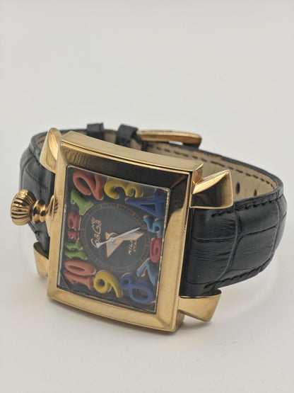 Vintage GaGa Milano Napoleone Automatic Gold Tone Men's Watch Black Dial - 410