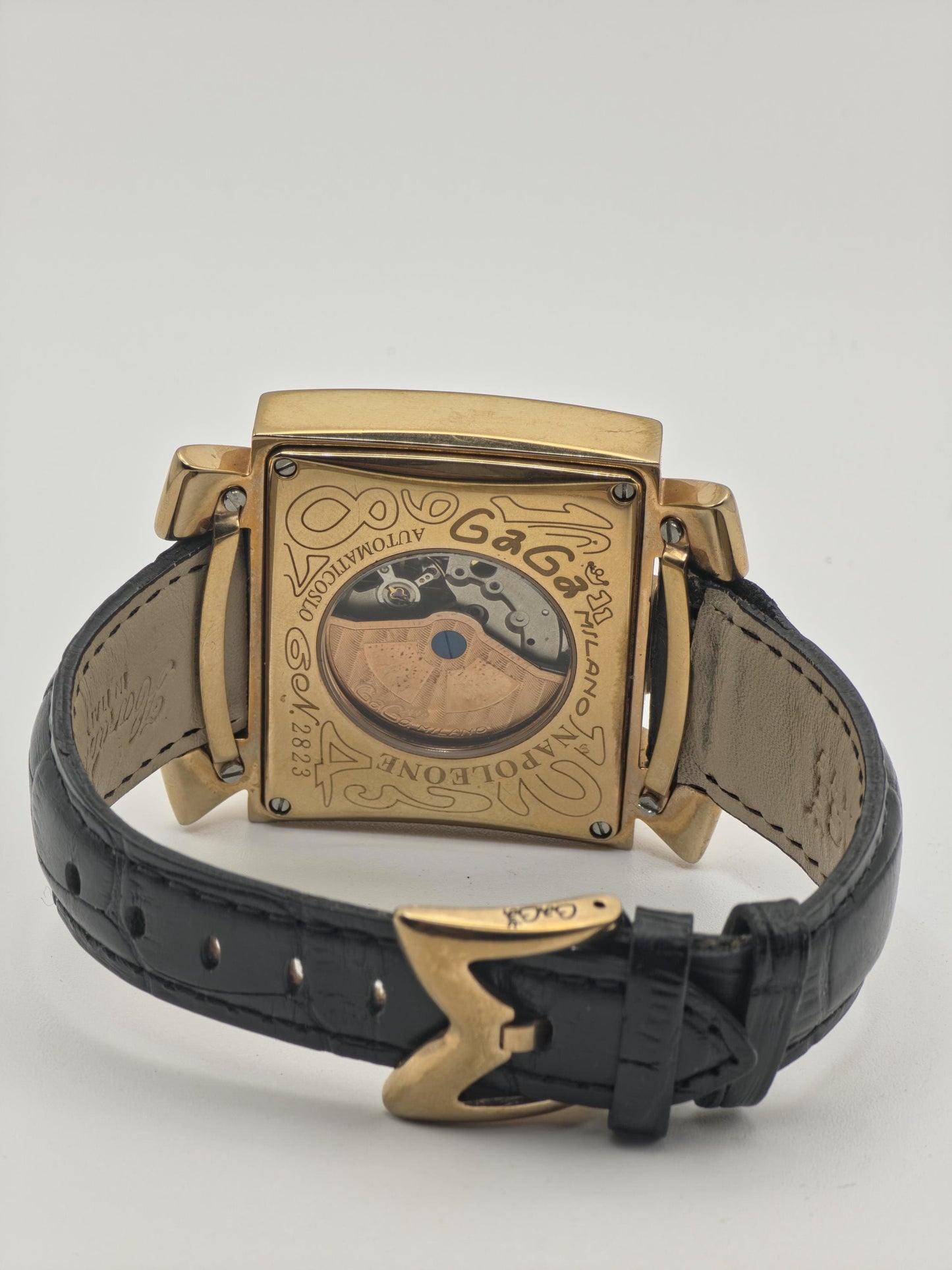 Vintage GaGa Milano Napoleone Automatic Gold Tone Men's Watch Black Dial - 410