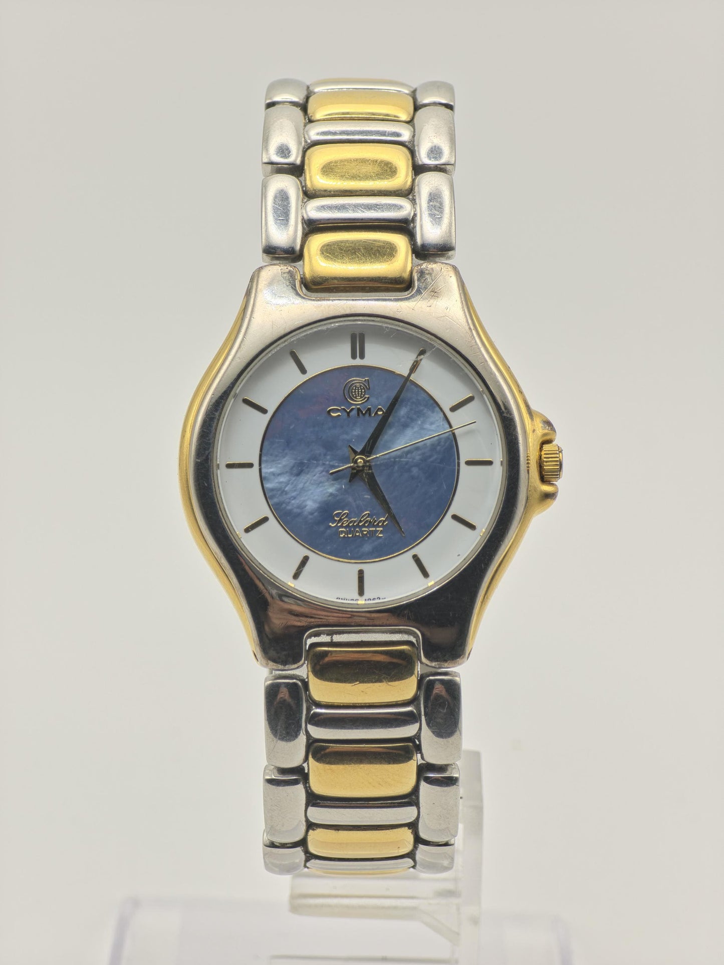 Vintage Cyma Sealord Men's/Unisex Quartz Two-Tone Blue Dial Swiss Watch - 413