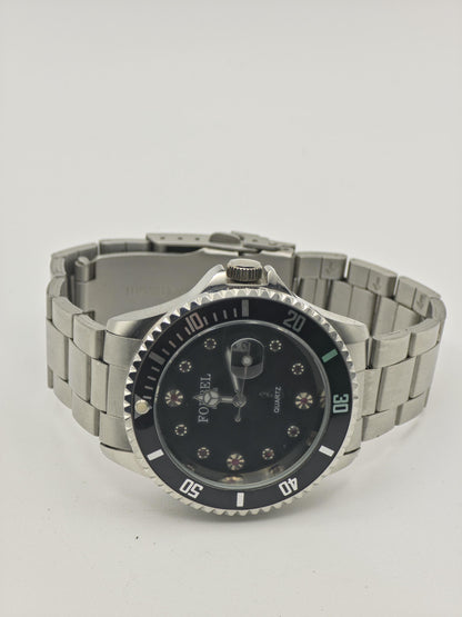 Vintage Forbel Men's Quartz Stainless Steel Diver Style Date Swiss Watch - 414