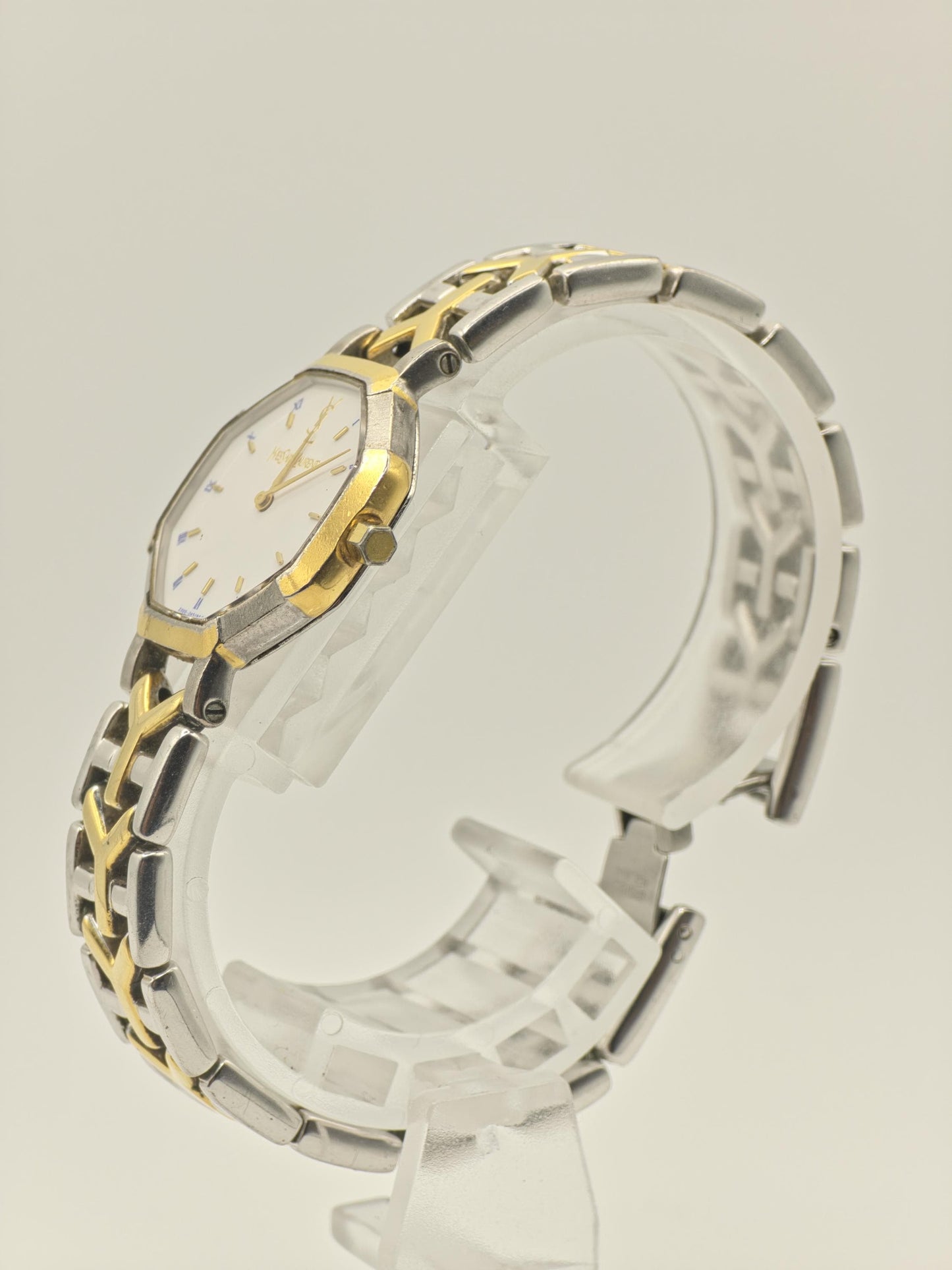 Vintage Yves Saint Laurent Women's Two-Tone Quartz Dress Watch White Dial Bracelet - 419