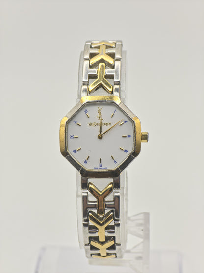 Vintage Yves Saint Laurent Women's Two-Tone Quartz Dress Watch White Dial Bracelet - 419