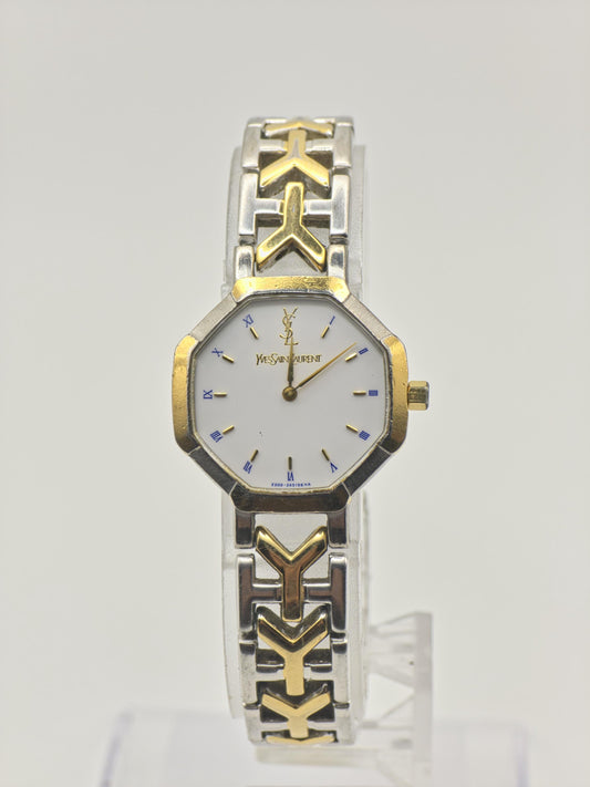 Vintage Yves Saint Laurent Women's Two-Tone Quartz Dress Watch White Dial Bracelet - 419