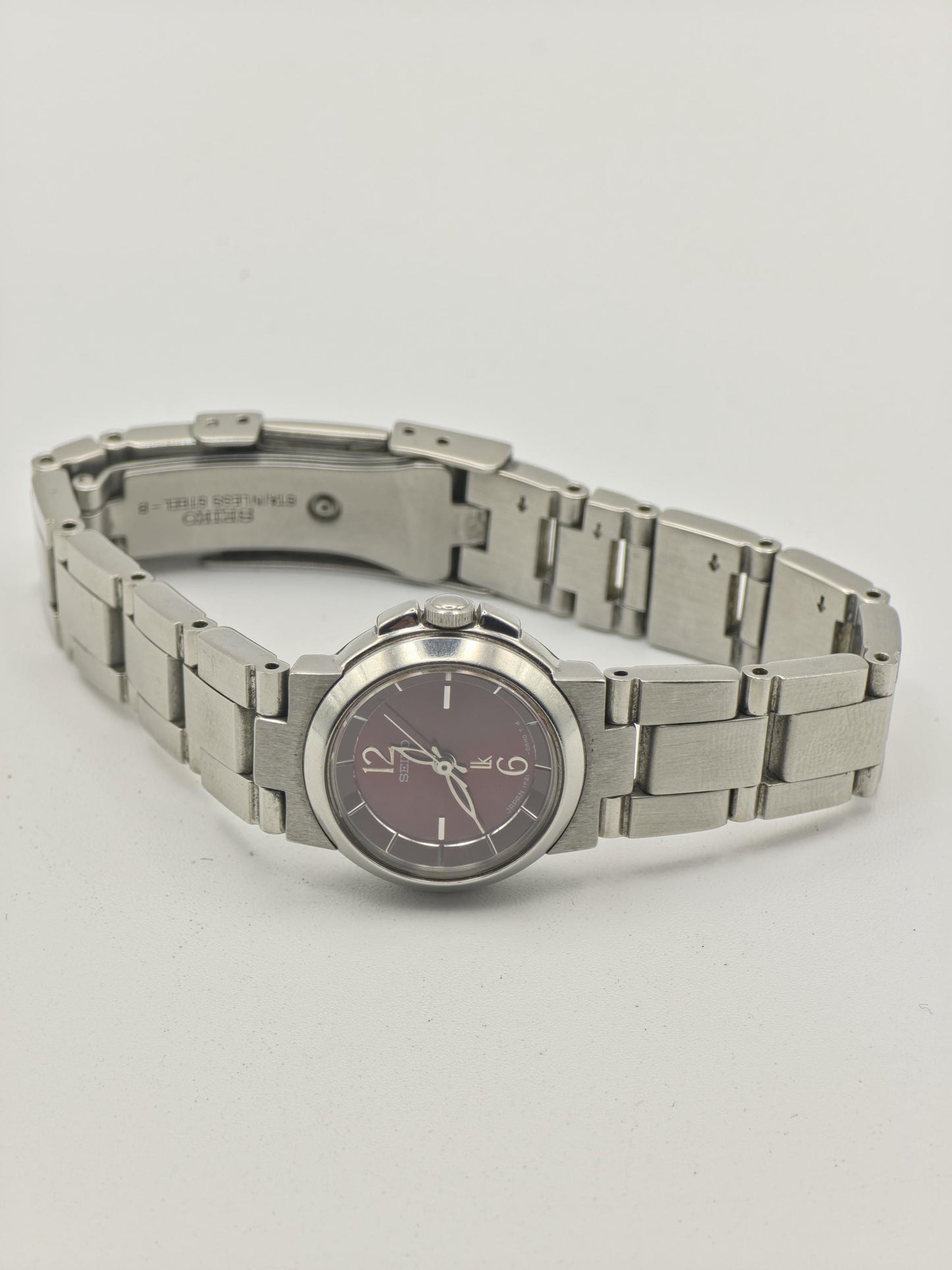 Vintage Seiko Lukia Women's Quartz Burgundy Dial Stainless Steel Watch - 420
