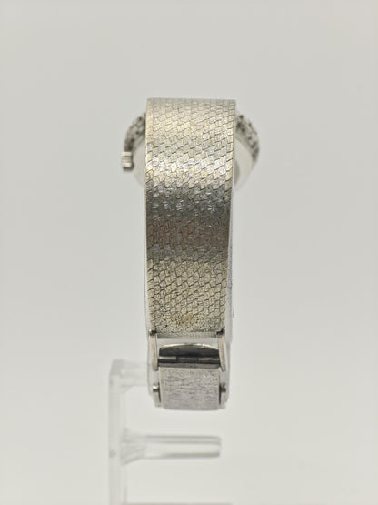 Vintage Omega Genève Women's Silver Dial Emerald Accent Dress Watch Bracelet - 421