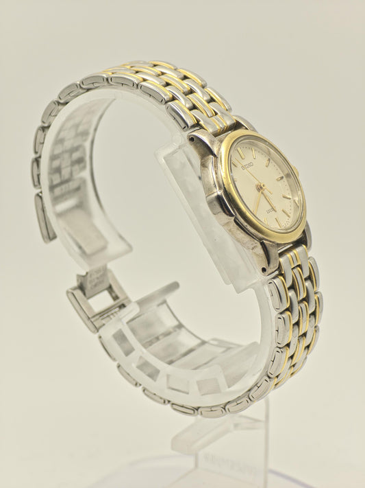Vintage Seiko Lucent Women's Quartz Two-Tone Dress Watch White Dial Bracelet - 423