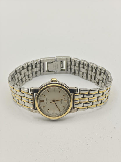Vintage Seiko Lucent Women's Quartz Two-Tone Dress Watch White Dial Bracelet - 423